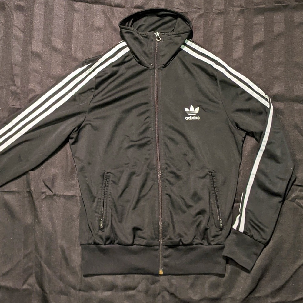 Adidas Vintage Trefoil Striped Black Zip Up Sweater - Sz M